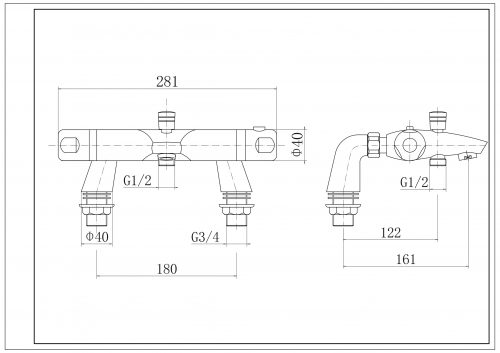 Thermostatic Deck Mounted Bath Shower Mixer - with pillars - Image 2