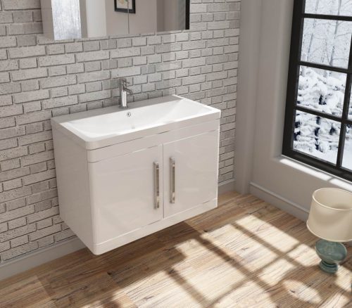 Orion 800 White wall hung 2 door unit and basin - Image 3
