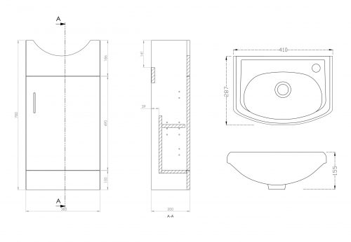 Petite 420mm Unit and basin - white - Image 2